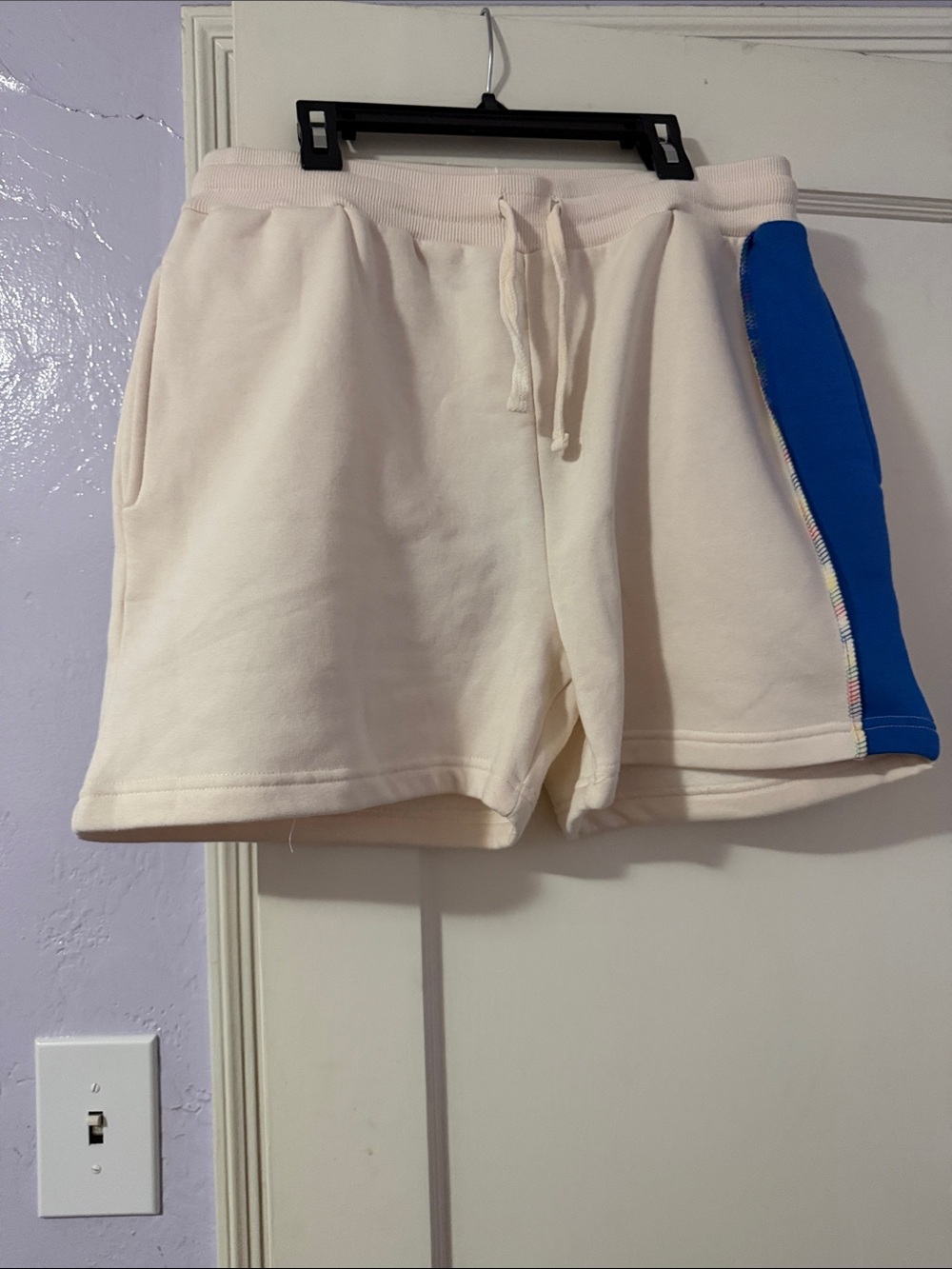 NATIVE YOUTH Cream Drawstring Shorts with Blue Side Panel